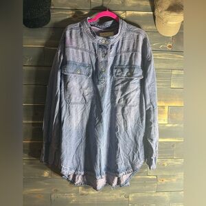 NWOT We The Free Light Blue and Pink Denim Shirt